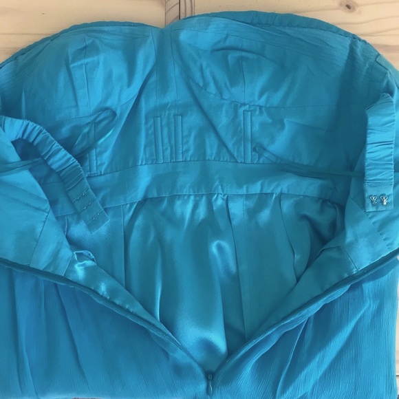 J. Crew Teal Blue Silk Chiffon Voletta Strapless Knee Length Dress, 2 / XS - Picture 4 of 8
